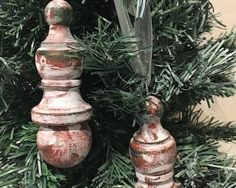 4 pc. Wood Finial Christmas Tree Ornaments - vintage ornament - shabby chic - christmas deco