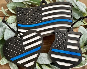 First Responder Flag Christmas Ornament – Handcrafted Police Support Holiday Decoration