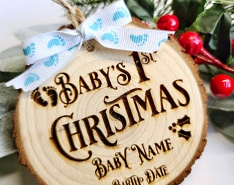 Laser Engraved Baby’s 1st Christmas - Wood Slice Christmas Ornament - Personalized - Gift tags - Rustic decor - Farmhouse - Family Ornament