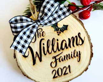 Laser engraved Wood Slice Christmas Ornament - Personalized - Gift tags - Tree Slice  - Rustic decor - Farmhouse - Family Ornament