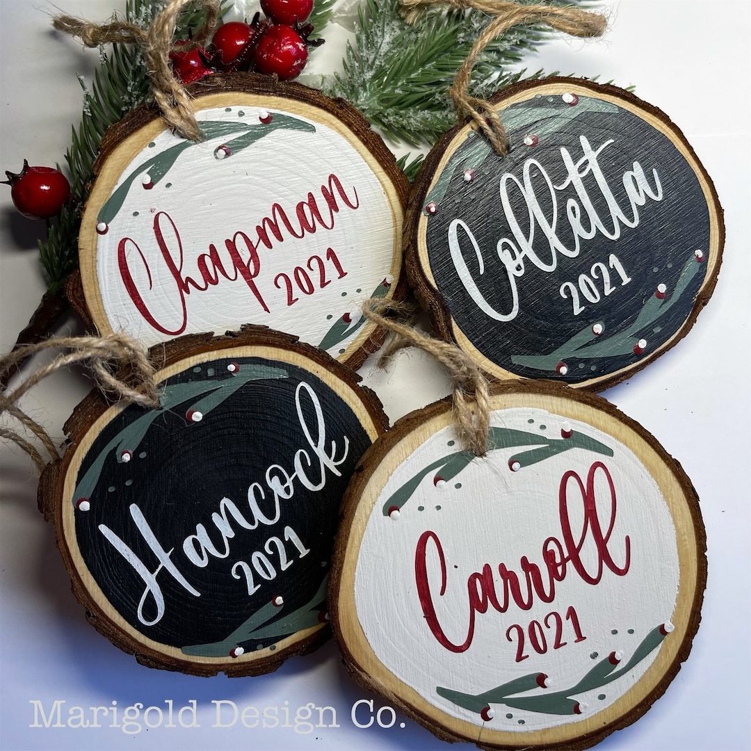 Custom Personalized - Wood Slice Christmas Ornament - Hand Painted ...