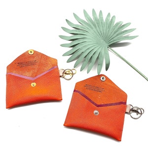 Carteira chaveiro laranja, carteira chaveiro de couro laranja, carteira de couro laranja, carteira de couro feminina, carteira de couro colorida, presente de couro