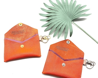 Orange peek a boo wallet, colorful leather wallet, orange leather wallet, womens leather wallet, colorful leather wallet, leather gift