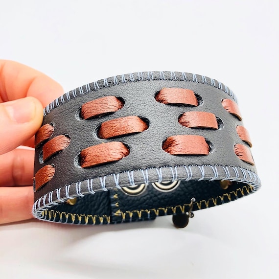 Mens wide leather bracelet deals