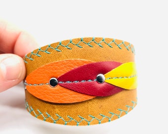 Leather Boho Cuff, Leather Cuff, Boho Jewelry, Colorful Leather Cuff, Boho Leather bracelet cuff,Boho Bracelet, Boho Cuff,Bohemian Jewelry,