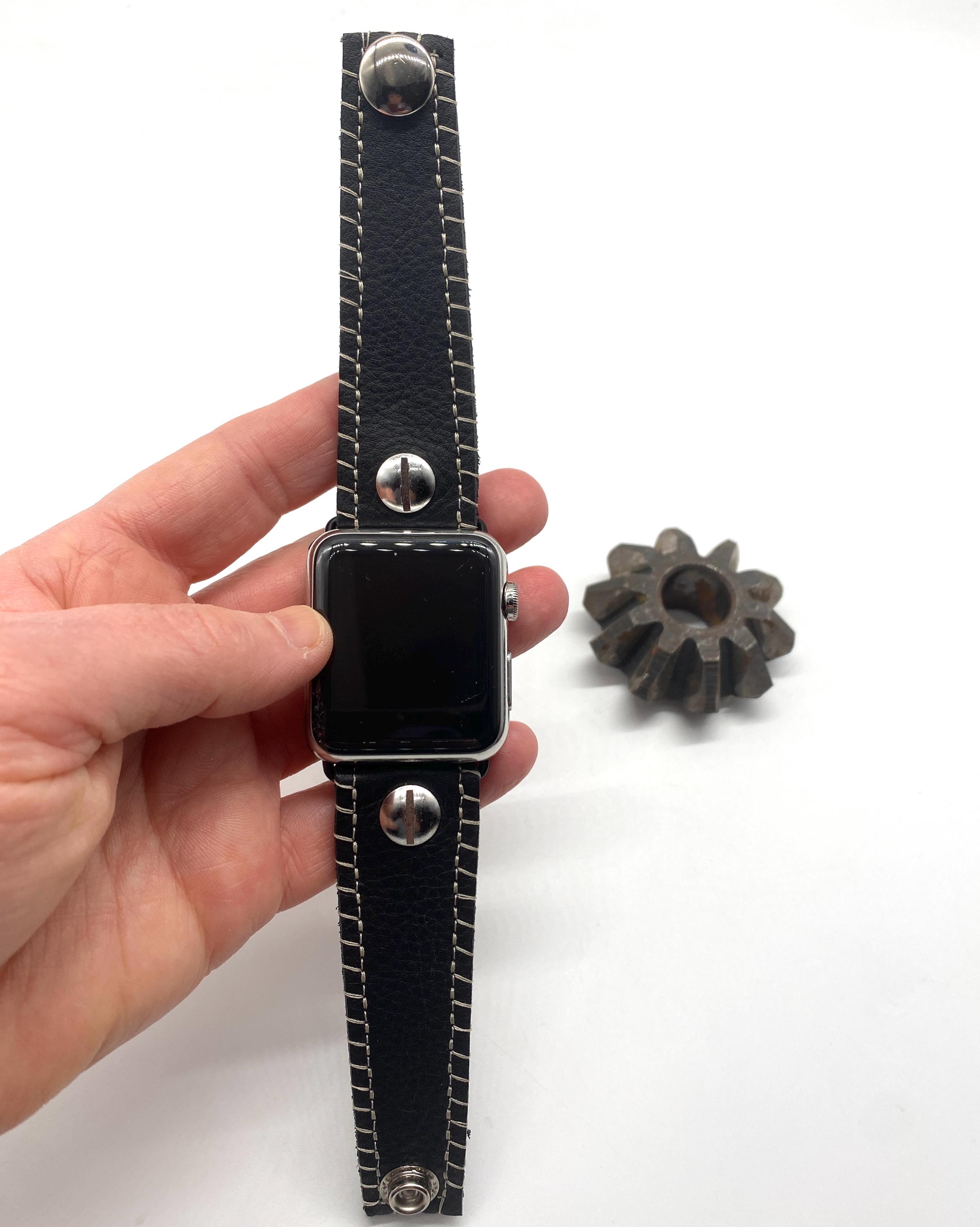 NEW Black Leather Rivet Apple Watch Band Black Leather Apple Watch Band – Studded Full-Grain Leather  main image 3