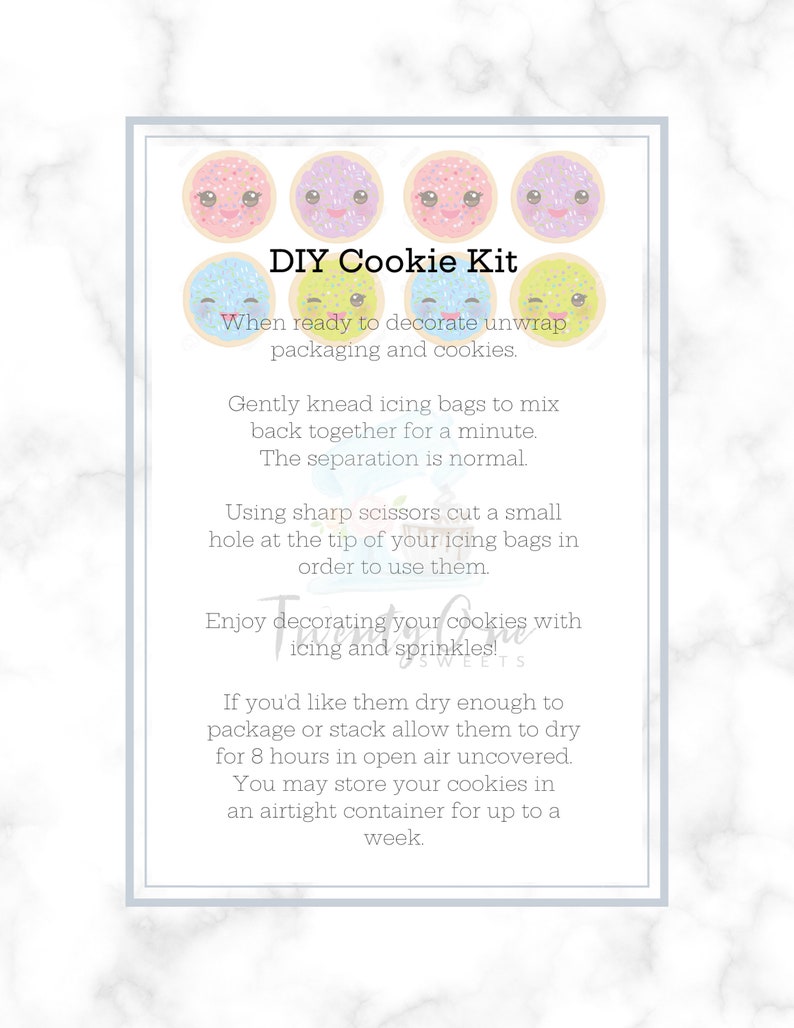 Cookie Decorating Kit Cookie Tag Cookies Printable DIY Cookie Kit Instruction Card-Cute Cookie Design 3.5 x 5