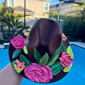 Handpainted Fedora Hat, Women’s Floral Hat, Handpainted Summer Hat, Handpainted Women’s Hat