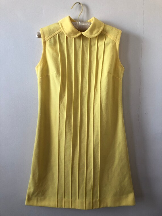 1960s Mod-Style Yellow Crepe Shift Dress with Pete