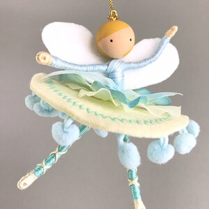 Pale Blue Flower Fairy Ornament with Optional Name or Year Personalization, Handmade Swan Lake Dancer Gift, Pastel Victorian Birthday Gift image 3