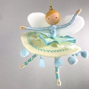 Pale Blue Flower Fairy Ornament with Optional Name or Year Personalization, Handmade Swan Lake Dancer Gift, Pastel Victorian Birthday Gift image 9