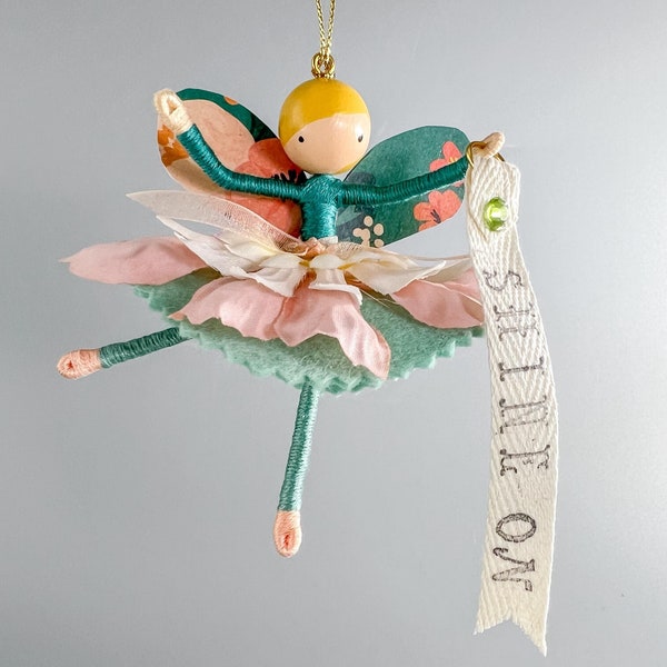 Shine On Kindness Felt Fairy Ornament for Girl and Friend, Handmade & Unique Gift for Her, Friendship Mint Green Doll, Positive Affirmation