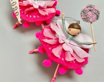 Handmade Flower Fairy Ornament with Lollipop, Personalized Gift for Girl, Customized Birthday Gift Aunt to Niece, Sugar Plum Fairy Dancer