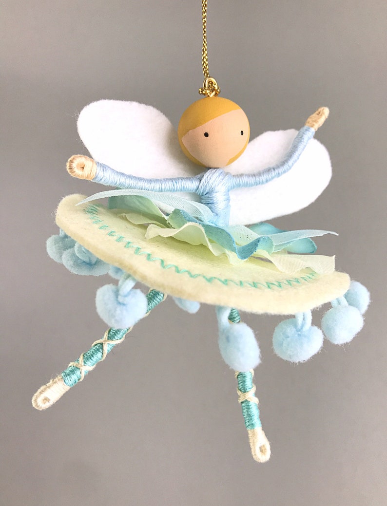 Pale Blue Flower Fairy Ornament with Optional Name or Year Personalization, Handmade Swan Lake Dancer Gift, Pastel Victorian Birthday Gift image 3