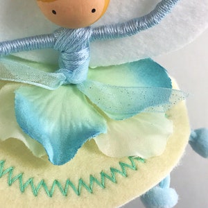 Pale Blue Flower Fairy Ornament with Optional Name or Year Personalization, Handmade Swan Lake Dancer Gift, Pastel Victorian Birthday Gift image 2