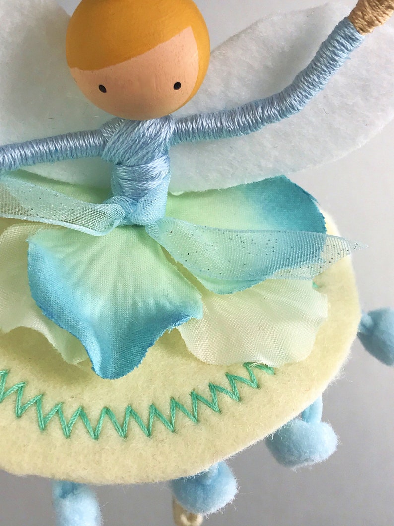 Pale Blue Flower Fairy Ornament with Optional Name or Year Personalization, Handmade Swan Lake Dancer Gift, Pastel Victorian Birthday Gift image 2