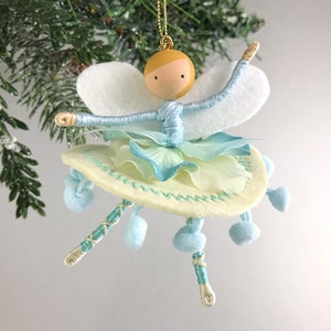 Pale Blue Flower Fairy Ornament with Optional Name or Year Personalization, Handmade Swan Lake Dancer Gift, Pastel Victorian Birthday Gift image 1