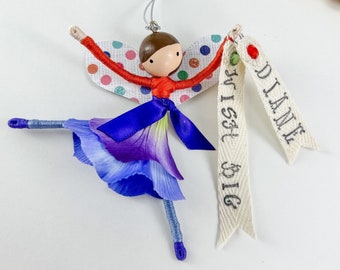 Personalized Fairy Ornament for Her, Birthday Wishes for Best Female Friend, Whimsical Wall Hanging, Mom, Aunt, Older Woman Handmade Gift