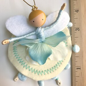 Pale Blue Flower Fairy Ornament with Optional Name or Year Personalization, Handmade Swan Lake Dancer Gift, Pastel Victorian Birthday Gift image 6