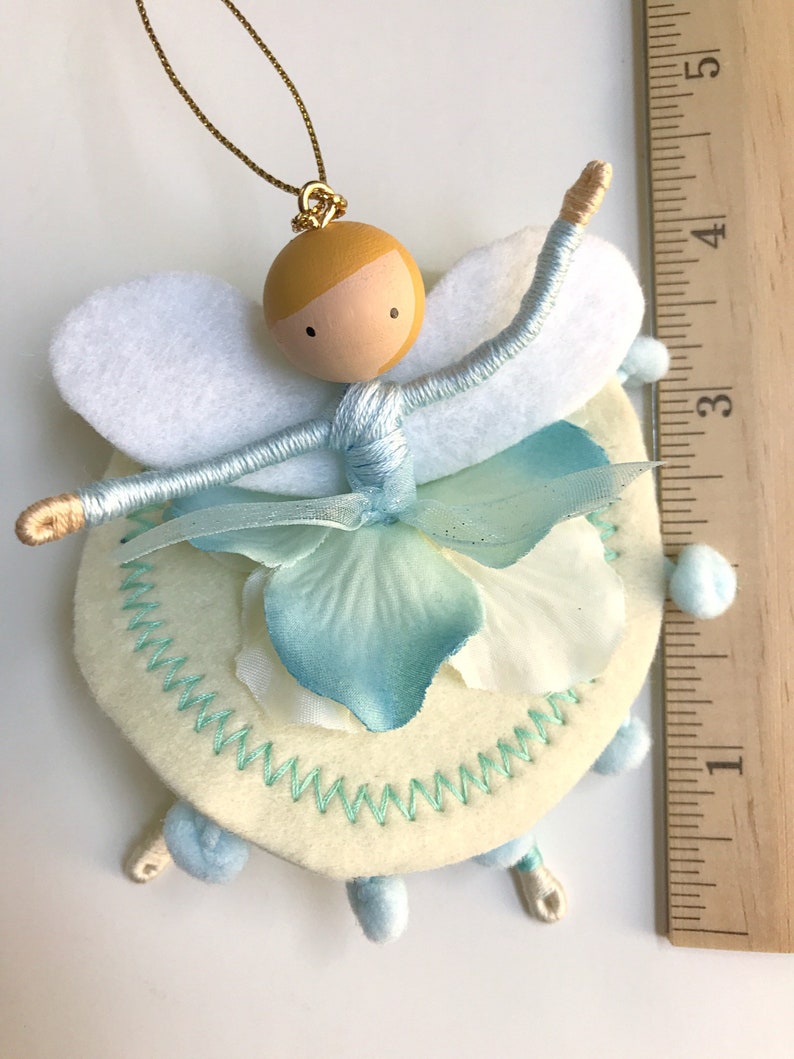 Pale Blue Flower Fairy Ornament with Optional Name or Year Personalization, Handmade Swan Lake Dancer Gift, Pastel Victorian Birthday Gift image 6