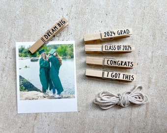 Class of 2024 Photo Banner with Wood Clips, Senior Graduate Picture Display, Graduation 2024 Party Decor Clothespins, Holiday Gift Idea