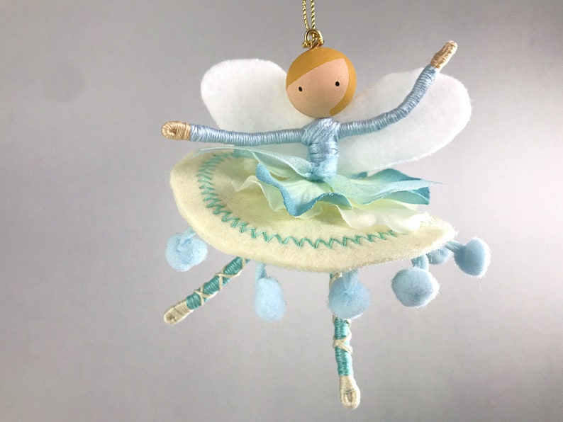 Pale Blue Flower Fairy Ornament with Optional Name or Year Personalization, Handmade Swan Lake Dancer Gift, Pastel Victorian Birthday Gift image 9