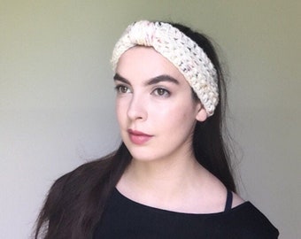 Headband/Ear Warmer, Cozy White Handmade Crochet