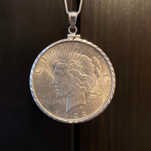 Coin Necklace, Silver Peace Dollar in Sterling Silver Bezel