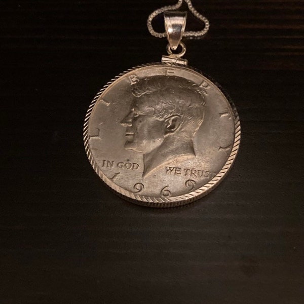 Coin Necklace, 1969 JFK Silver Half Dollar