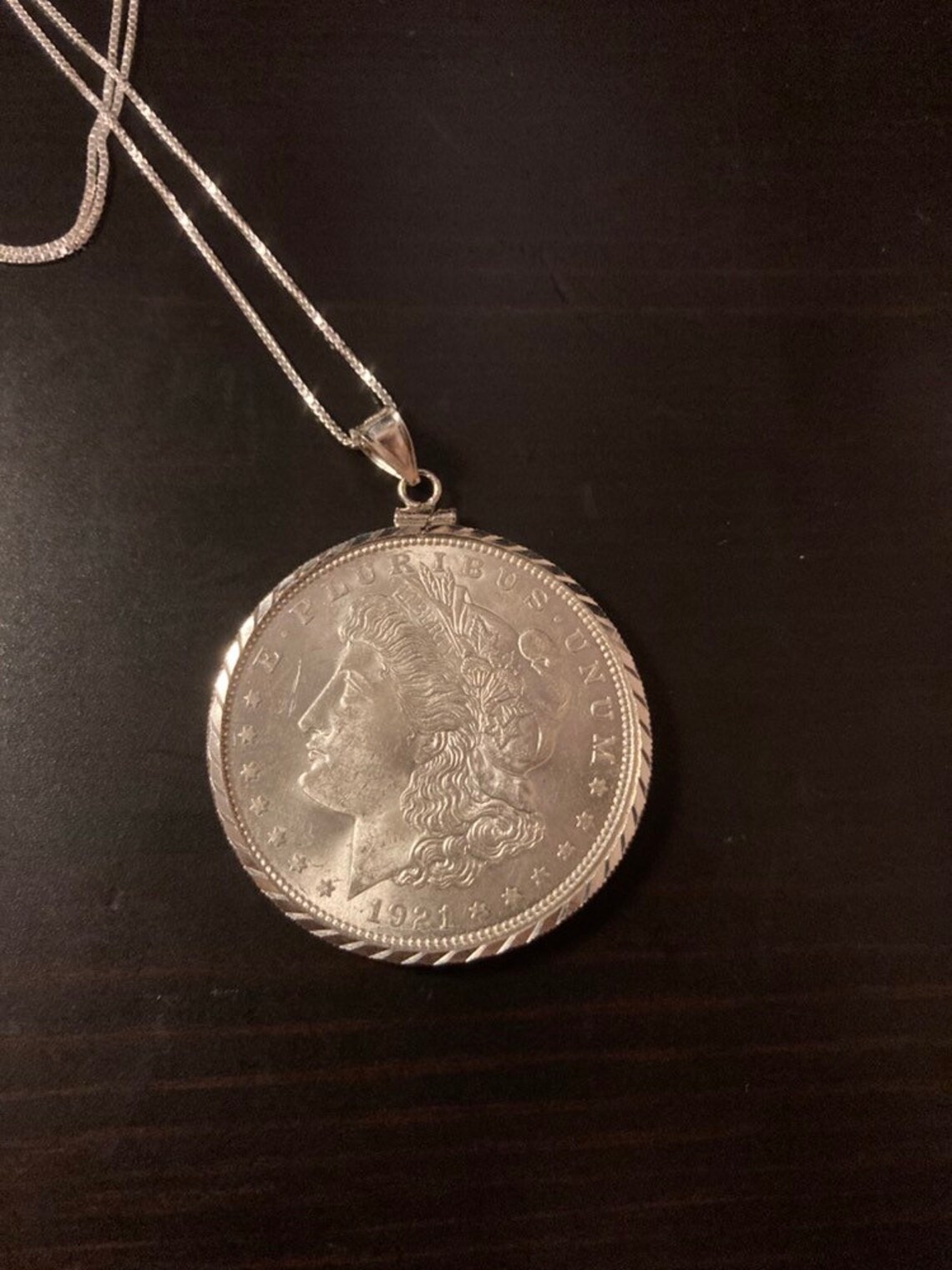 Coin Necklace Silver Dollar in Sterling Silver Bezel Etsy