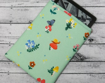 Mushrooms Flowers Snails and Butterflies on Jade Kindle Paperwhite Sleeve | Padded Sleeve | Bookish Gift | E-reader Sleeve | Kindle Sleeve