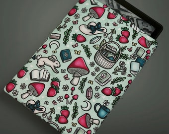 Books Bunnies Moons and Mushrooms in Sage Kindle Paperwhite Sleeve | Strawberries | Kindle Sleeve | Padded Sleeve | E-reader Sleeve