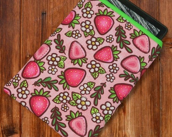 Strawberries Kindle Paperwhite Sleeve | Bookish Gift | Kindle Sleeve | Padded Sleeve | E-reader Sleeve