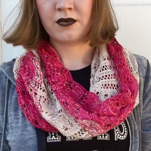 Pink & White Lace Knitted Cowl, Bamboo