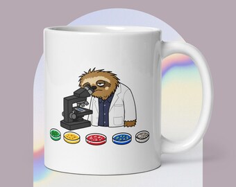Funny Sloth Scientist Mug, Cute Biology Coffee Cup, Science Teacher Gift, Lab Tech Mug, Nerdy Animal Mug, Researcher Gift