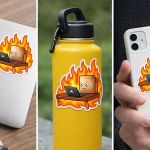 Klistermärke med marshmallows i brand, roliga s'mores-klistermärken, rostade marshmallows-kontorsdekorationer, söta matklistermärken, dekal med lägereldsefterrätt