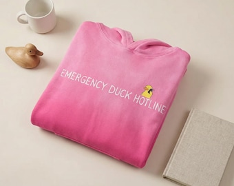 Emergency Duck Hotline Hoodie, Dad Humor Gift, Funny Oversized Hoodie, Heavyweight Sunfade Sweatshirt, Retro Duck Graphic Pullover