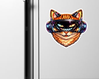 Mischievous Arcade Cat Sticker, Retro Gaming Cat Decal, Cute Gamer Kitty, Neon Video Game Aesthetic Animal Kiss-cut Vinyl Decals