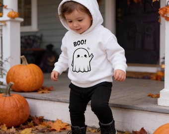 Toddler Halloween Ghost Hoodie, Cute Boo Fleece Pullover for Kids