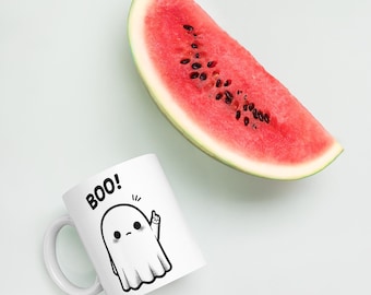 Little Ghost Saying Boo - Great Gift for Ghost Enthusiasts and Halloweeners - White glossy mug