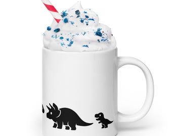 The Dinosaur Line with Baby T-rex - White Glossy Mug