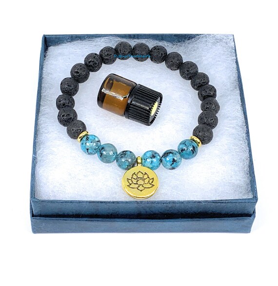 Blue Jasper and Lava Bead Essential Oil Bracelet