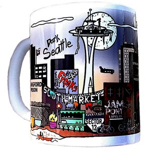 Seattle Mug Seattle Skyline Gift Space Needle Mug Dark Angel Jessica Alba inspired- Seattle Wa City Skyline Mug Gift Seattle Washington