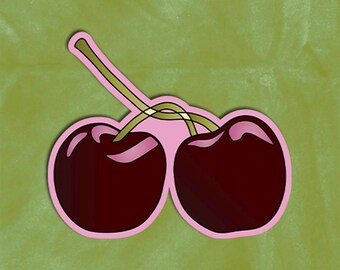 Cherries Sticker | Pink Outline | Glossy Die-cut Sticker | Original Cherries Illustration | Journal & Laptop Sticker