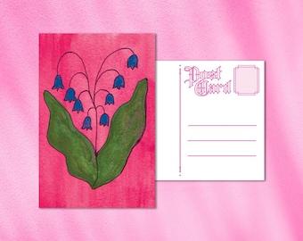 Blue Flowers Postcard | Botanical Art, Modern Folk Art Print, Colorful Stationery, Hand-drawn Art