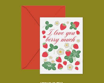 I Love You Berry Much Greeting Card | Red Envelope | Love Card | Fruit Design | A2 Blank Folded Card | Cute Aesthetic | Gift for Her