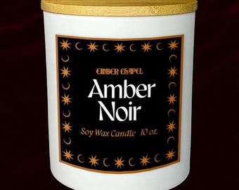 Amber Noir Soy Candle, Plum & Dark Musk Scent, Hand-Poured Candle, Moody Home Fragrance, 10 oz Candle, Original Illustrated Label