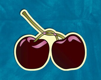 Cherries Sticker | Yellow Outline | Glossy Die-cut Sticker | Original Cherries Illustration | Journal & Laptop Sticker