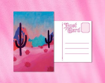 Cactus Sunrise Postcard | Desert Art, Modern Folk Art Print, Colorful Stationery, Western Theme Art