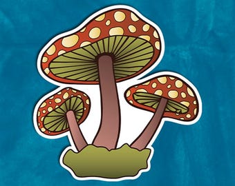 Retro Mushrooms Sticker | Glossy Die-cut Sticker | Original Mushroom Illustration | Journal & Laptop Sticker